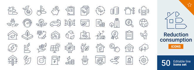 Reduction icons Pixel perfect. home, ecology, money, ...	
