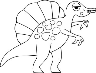 Vector black and white spinosaurus icon. Cute dinosaur line illustration for kids. Funny dino clipart for children isolated on white background. Cartoon prehistoric animal coloring page