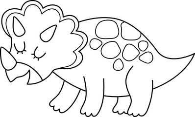 Vector black and white triceratops icon. Cute dinosaur line illustration for kids. Funny dino clipart for children isolated on white background. Cartoon prehistoric animal coloring page