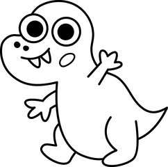 Vector black and white little tyrannosaurus rex icon. Cute baby dinosaur line illustration for kids. Kid T-rex clipart for children isolated on white. Cartoon prehistoric animal coloring page