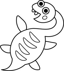 Vector black and white baby elasmosaurus icon. Cute little aquatic dinosaur illustration for kids. Funny line ocean dino kid with long neck clipart for children. Prehistoric sea animal coloring page