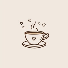 Obraz premium A Stylish Coffee Cup logo adorned with Heart Steam Illustrations line art design