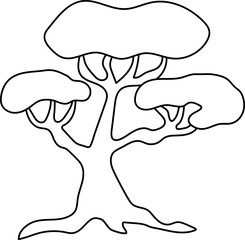 Black and white tree illustration. Vector line plant icon. Woodland or forest picture. Funny greenery coloring page for kids isolated on white background