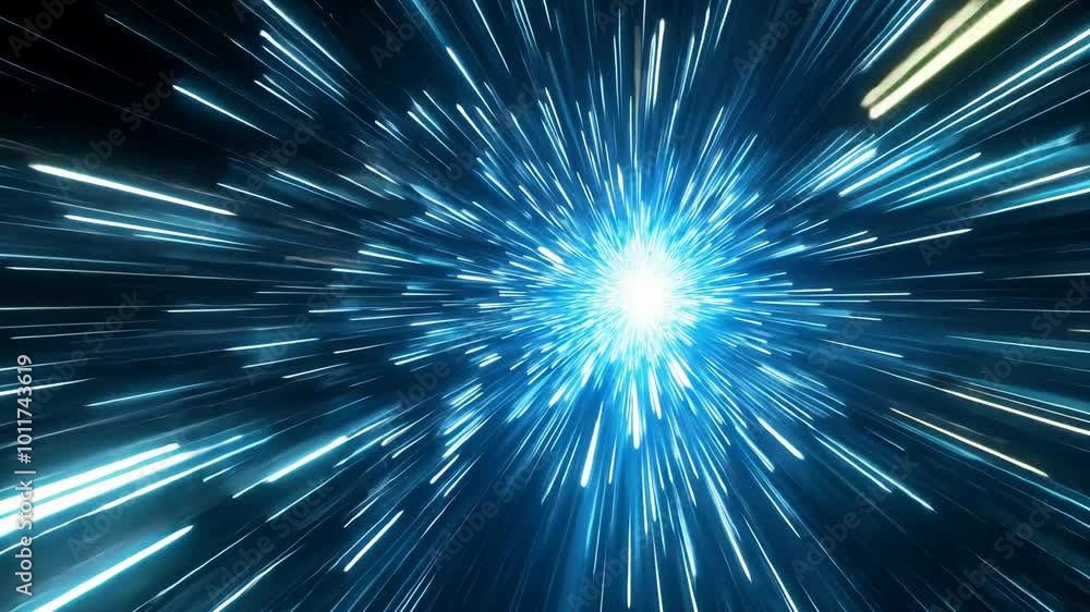 Poster a bright, blue light explodes outward from the center of the image, creating a captivating visual ef