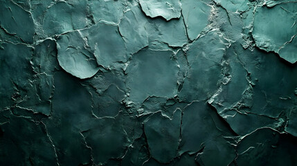 Abstract Green Textured Background - A Deep Green Cracked Wall Surface