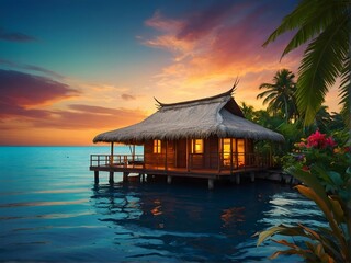 Experience the Serenity of a Tropical Beachfront Bungalow at Stunning Sunset Hours