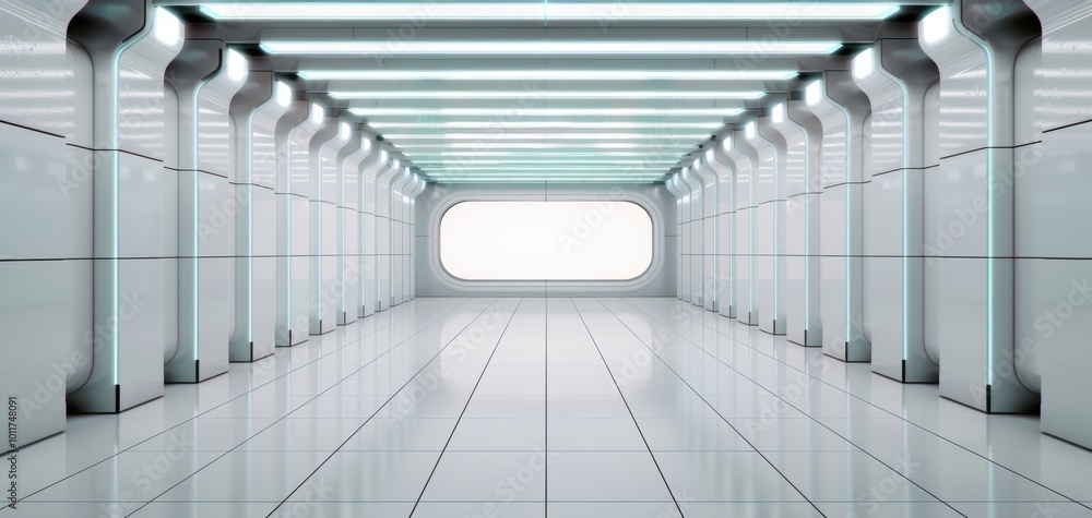 Aufkleber futuristic interior with sleek lines and bright lighting, creating a modern and spacious atmosphere 