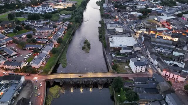 Aerial view of the bridge over the Mourne River in Strabane in Northern Ireland