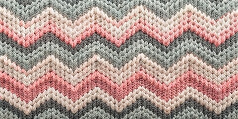 Chevron Knit Texture Close-up of Pink, Beige and Grey Wool Yarn, knit, texture, yarn