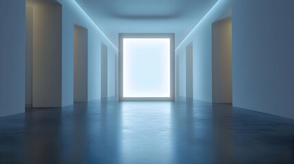 Modern Interior Design - 3D Rendering of Empty Corridor with Bright Light