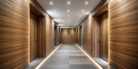 Illuminated Wooden Hallway with Recessed Lighting, Interior Design, Modern Architecture, Hallway, Architecture, Interior