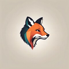 Obraz premium Colorful geometric fox head design with sharp features and a vibrant orange palette against a neutral background