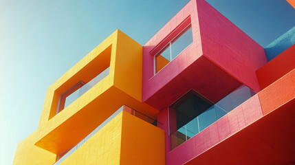 Abstract Building Architecture in Yellow and Red