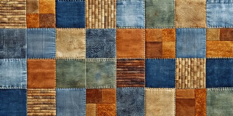 Fototapeta premium Patchwork Texture Denim, Leather, and Corduroy, Patchwork, Texture, Fabric