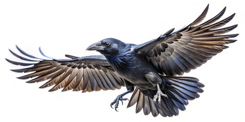 Obraz premium Raven in Flight A Close-Up of Black Feathers and Sharp Talons, bird, raven, feather