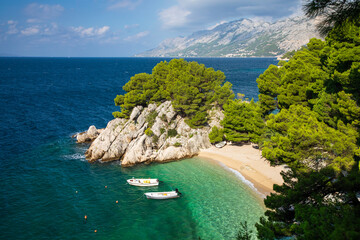Turquoise waters on the beach in Brela in Croatia