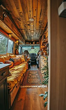 The sleeping compartment of a camper van conversion
