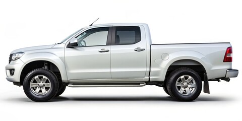 White Pickup Truck Side View, isolated on white background, studio shot, CGI rendering, truck, pickup, vehicle