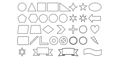 A collection of line black fundamental geometric shapes. 
