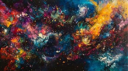 Fototapeta premium A colorful painting of space, showing a galaxy filled with stars.