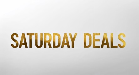 Saturday deals word lettering gold hue elegant concept on plain white background