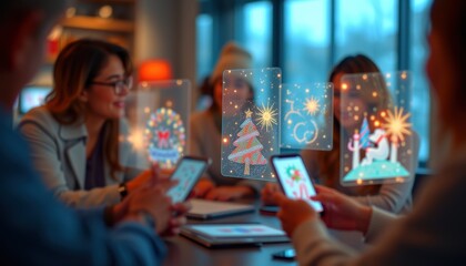 Obraz premium AI Powered Digital Christmas Card Sharing using devices, phones