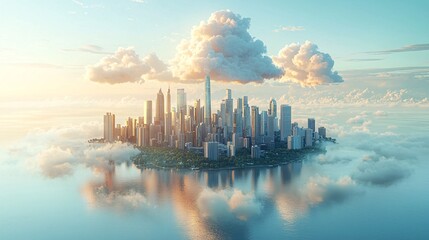 Fototapeta premium Futuristic Cityscapes in the Clouds with Wireless Technology