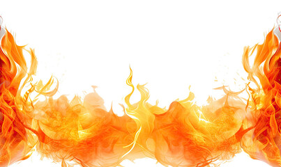 Orange hot fire frame border on white background