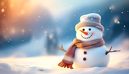 Süsser Schneemann in Winterlandschaft 