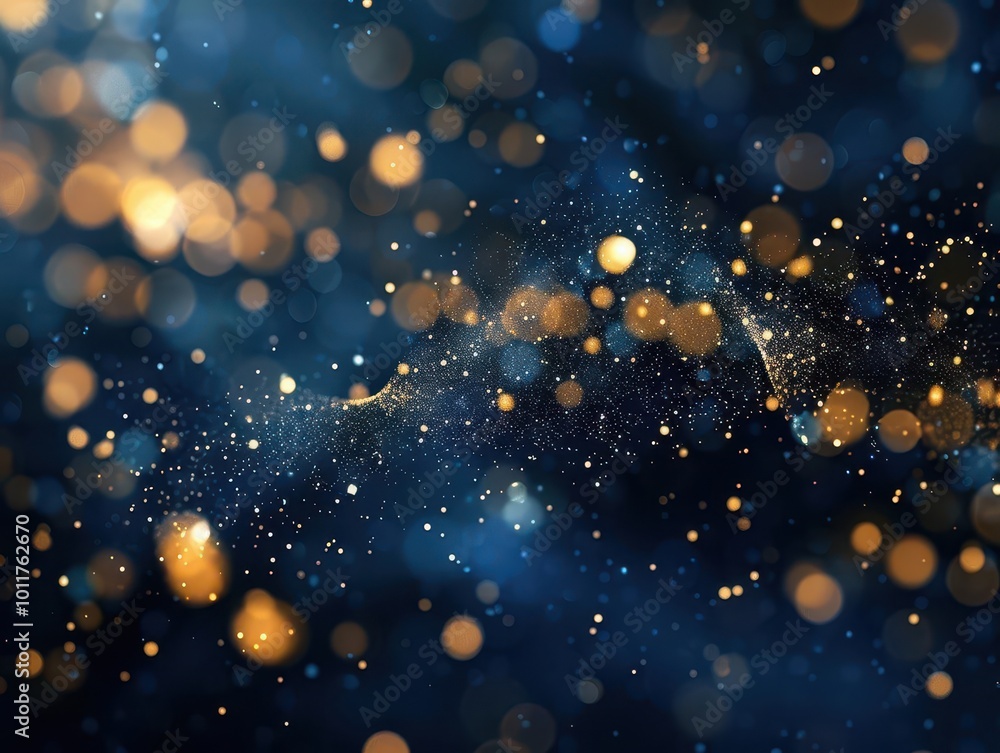 Poster luxurious abstract background featuring deep navy blue velvet texture with shimmering gold particle 