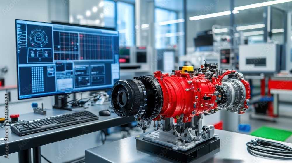 Poster advanced engine testing lab with modern equipment