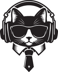 A Cute Cat Listening to Music with Headphones silhouette vector