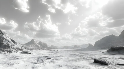 Obraz premium Snowy Mountain Range with Clouds Illustration