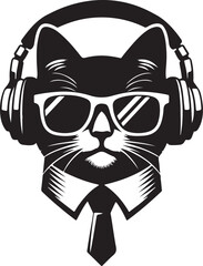 A Cute Cat Listening to Music with Headphones silhouette vector