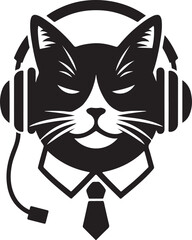 A Cute Cat Listening to Music with Headphones silhouette vector