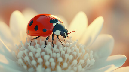 3D Ladybug on White Flower Illustration