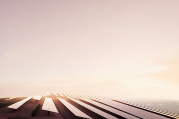 Minimalist Solar Farm Landscape at Sunset &ndash; Sustainable Energy Concept for Design, Print, or Poster