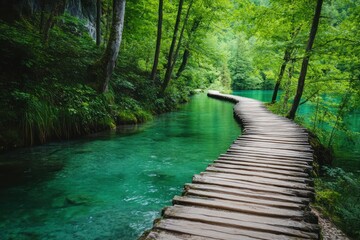 Obraz premium Vibrant Green Pathway Through Lush Forest