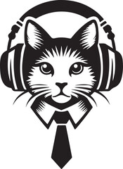 A Cute Cat Listening to Music with Headphones silhouette vector