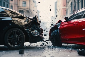 Dramatic Collision Scene Between Two Cars