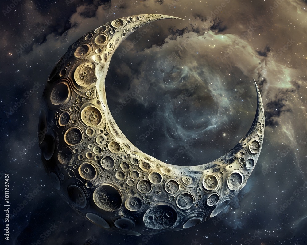 Poster cosmic shell intricate patterns carved into mysterious hollow moon