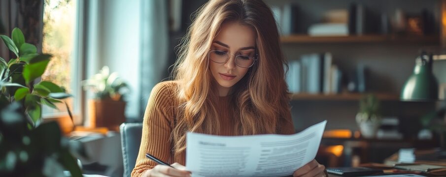 Lady Calculating Invoice. Chartered Accountant, Generative AI