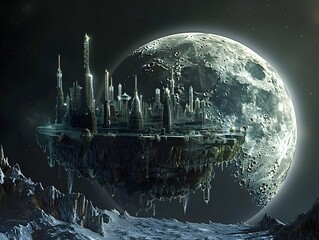 Massive Floating Fortress Moon with Hidden Celestial Civilization