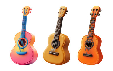 Obraz premium Colorful cartoon guitars on transparent background