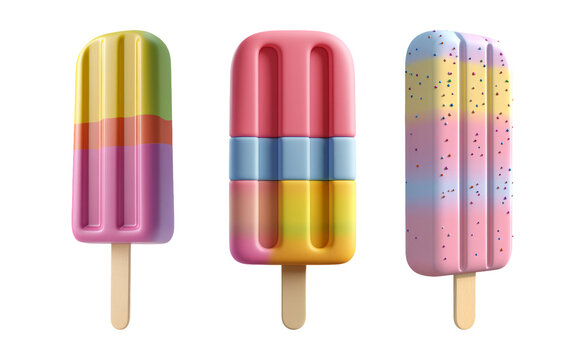 Colorful ice cream pops on transparent background