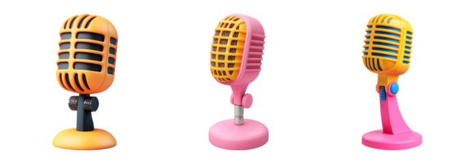 Colorful retro microphones for music or events