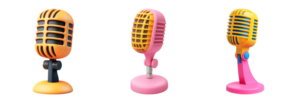 Colorful retro microphones for music or events