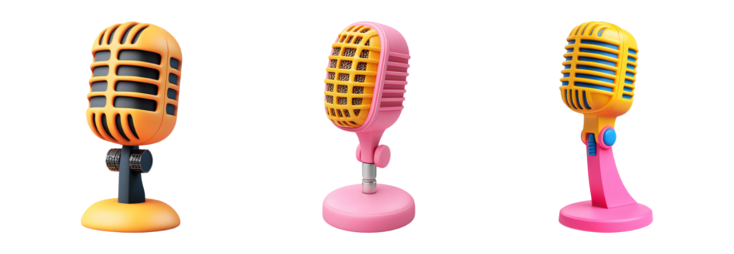 Colorful retro microphones for music or events