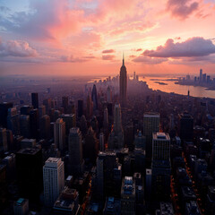 Sunset Aerial View Of New York City