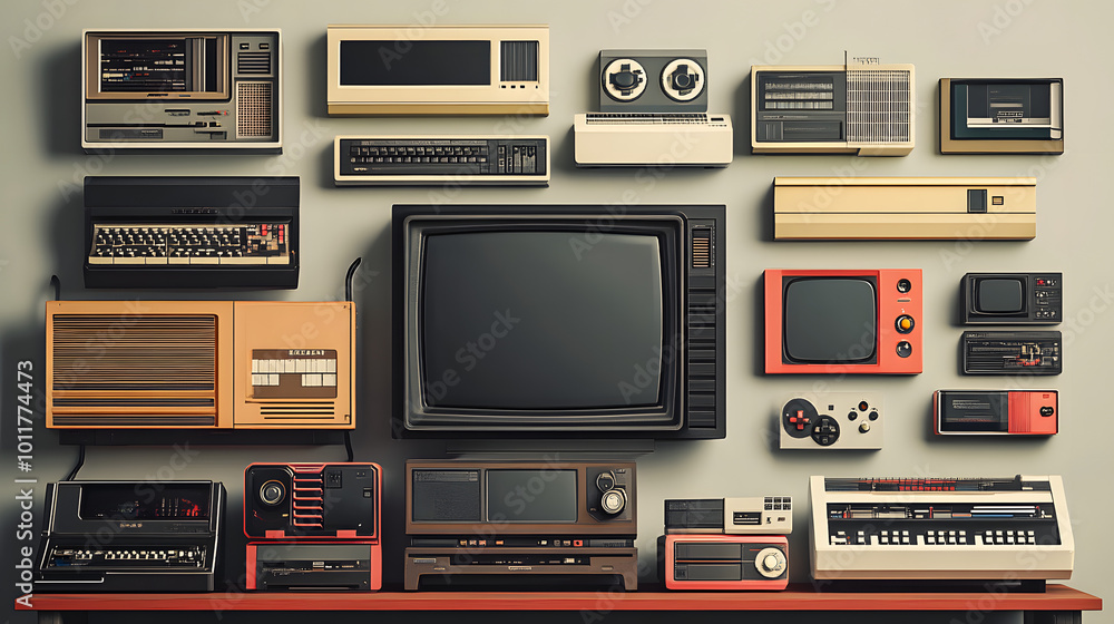 Aufkleber retro computer and gaming console collection